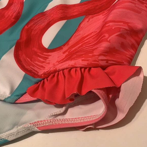 Girls Flamingo One Piece Swimsuit & Headband • NEW - Picture 4 of 7
